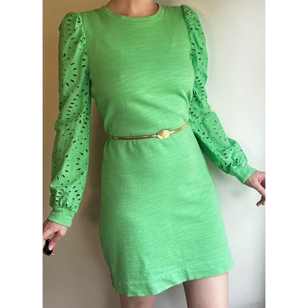 Lilly Pulitzer Etta Green Eyelet Puff Sleeve Slub Jersey Shift Dress